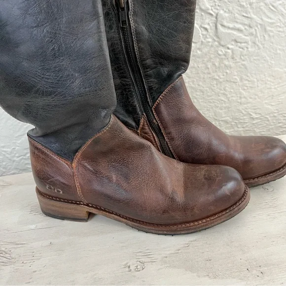 Bed Stu Boots Leather Manchester Knee Hi Lace up Brown Black Distressed 8.5